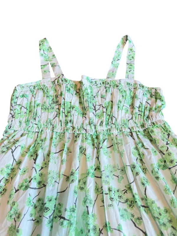 J. Crew Gathered Tank Midi Dress Lime Cherry Blossoms Smocked Cotton Size 8 NWT - Image 3