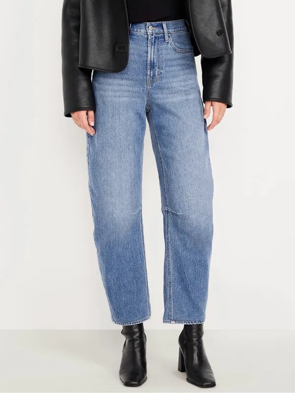 OLD NAVY High-Rise Wow Barrel Leg Jeans Medium Wash Denim Size 6 Short - Image 3