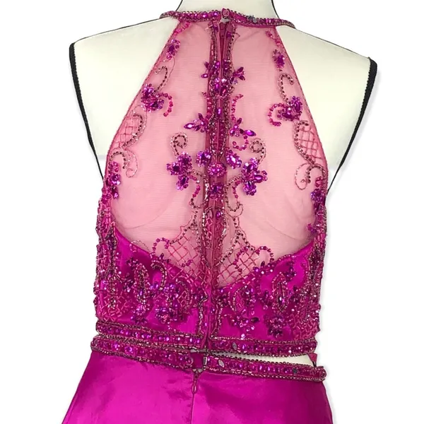 Mori Lee Fuchsia Embellished 2 Piece Prom Dress Size 10 Halter Gown - Image 15