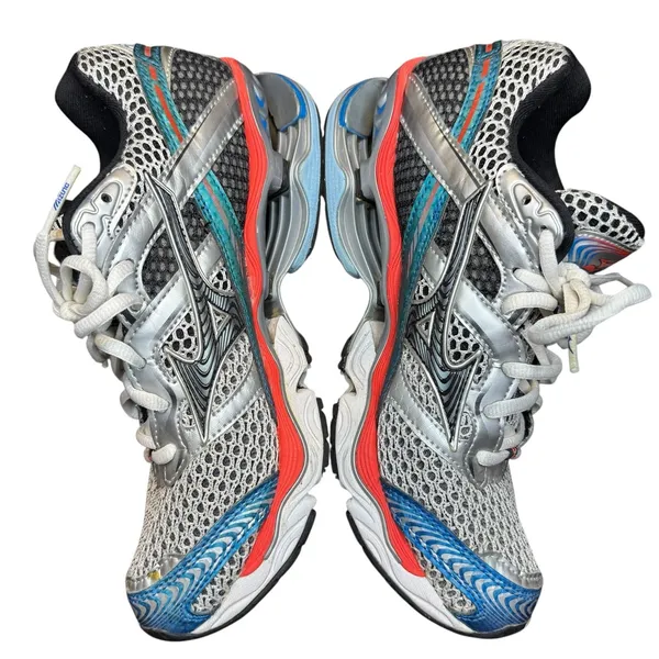 Mizuno Wave Creation 15 Running Shoes Womens 7.5 Silver Blue Red‎ Mesh Athletic - Image 5