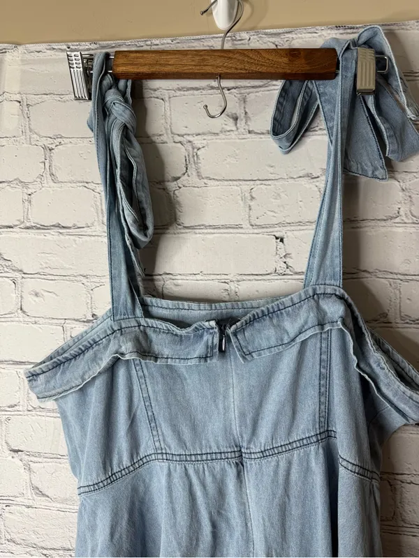 Unbranded Light Blue Denim Tie-Shoulder Dress size large - Image 6