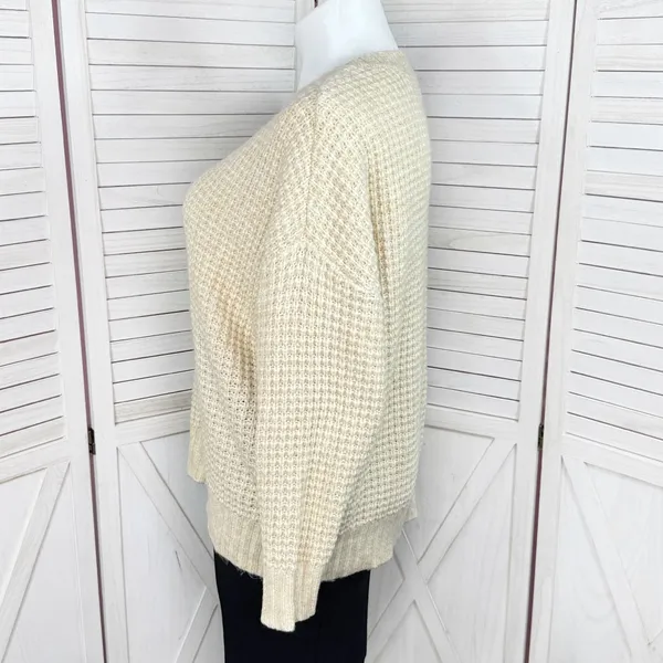 American Eagle Deep V‎ Neck Waffle Knit Oversized Chunky Sweater Tan XL - Image 2