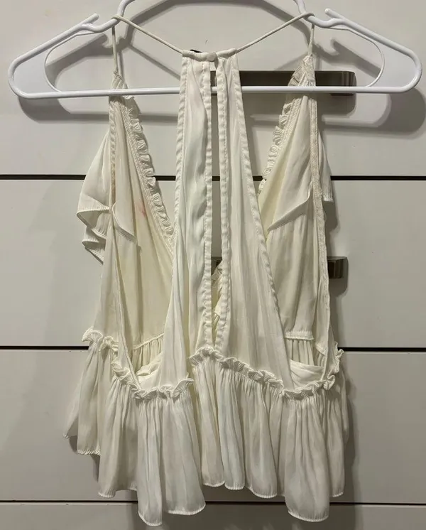Free People Heartbreaker White Ruffled Cropped Tank Top - Image 4