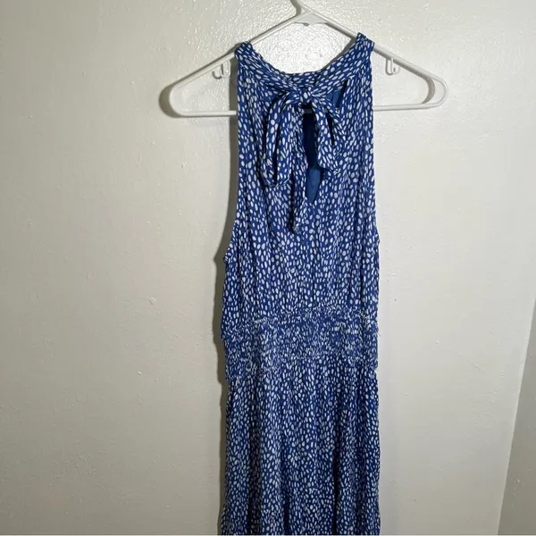 Pinch Women's Size Small Sleeveless High Neck Maxi Dress Blue White Dots Elastic - Image 9