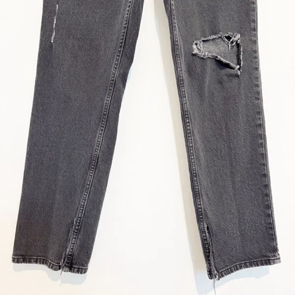 HM Jeans Size 8 Black Faded Distressed High Rise Straight‎ Split Hem Mall Goth - Image 3