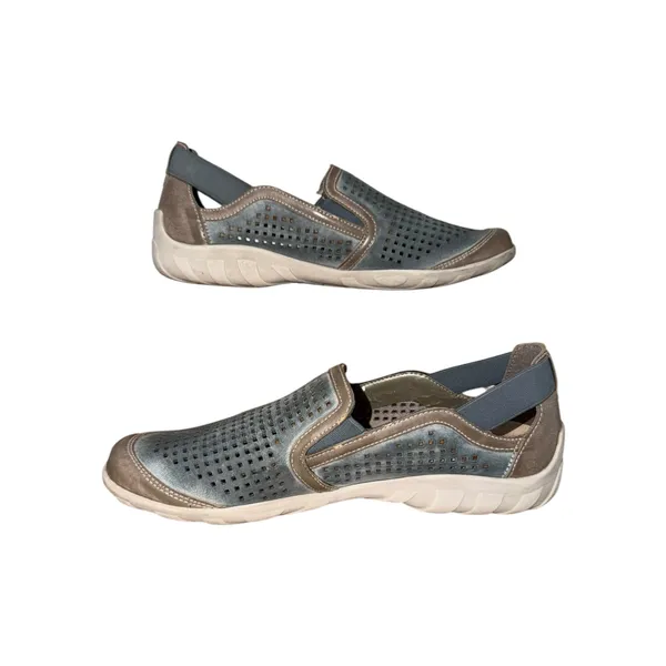 Remonte Womens Blue Taupe Leather Perforated Slip On Loafers EU 40 US 9 R5534 - Image 2