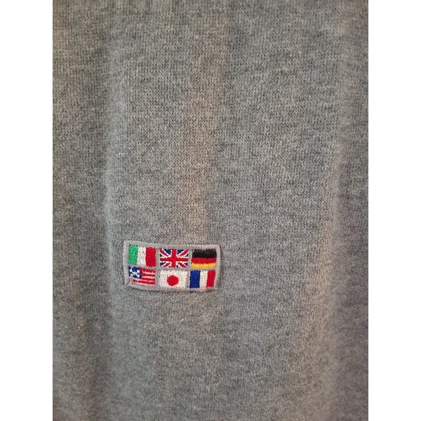 Vintage Express World Brand Quarter Zip Pullover Sweatshirt Gray Flags Size M - Image 5