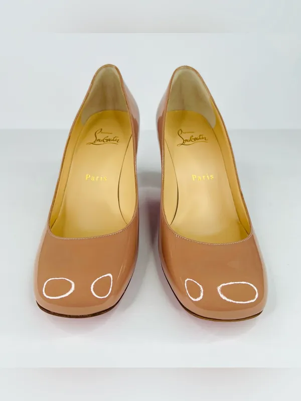 Christian Louboutin Cadrilla 70mm Block Heel Nude Patent Leather Pumps EU 36.5 - Image 3