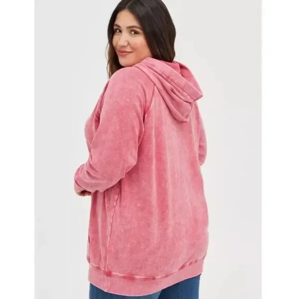 Torrid Plus Classic Fit Cozy Fleece Distressed Pink Drawstring Raglan Hoodie - Image 4