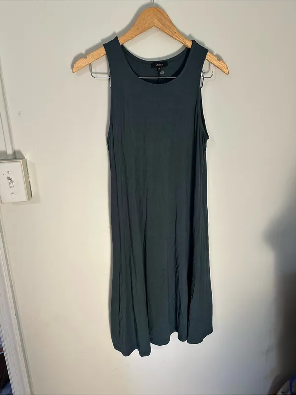 NWOT Quince Tencel Jersey Mini Swing Dress in Dark Olive medium - Image 2