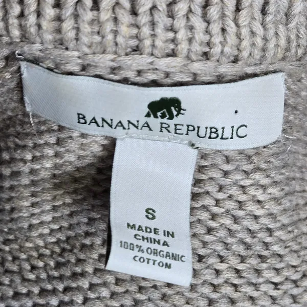 Banana Republic Womens Small Beige Organic‎ Cotton Belted Button Knit Cardigan - Image 4