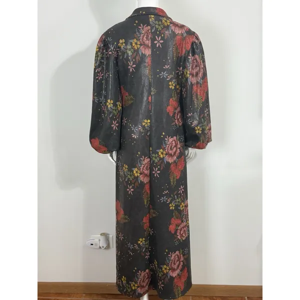 TOV Los Angeles Womens Floral Faux Leather Maxi Coat Dress Duster Jacket Size 38 - Image 3