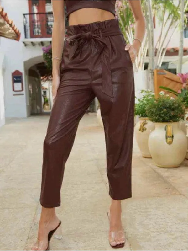 NWOT Commando Faux Leather Paperbag Waist Pants in Oxblood Belt size small - Image 2