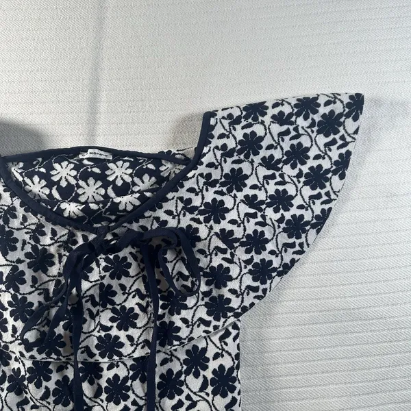 Club Monaco Rowlen Floral Off-Shoulder Top Womens Size XS Navy Blue White Knit - Image 3