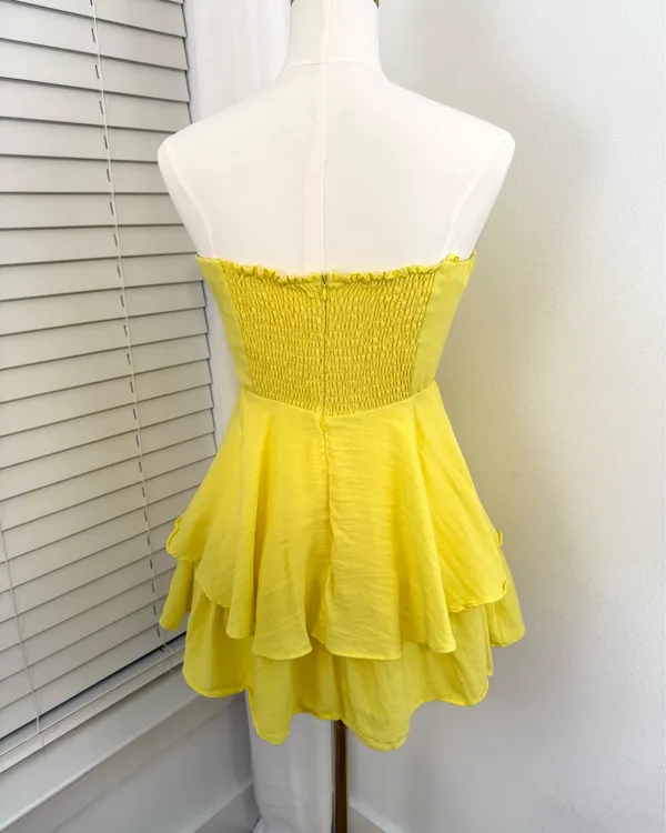 DO+BE Yellow Strapless Tiered Ruffle Mini Dress - Image 4
