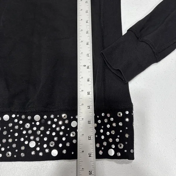 Express Knit Top Womens Sz S Black Raglan Sleeve Round Neck Studded Hem Pullover - Image 9