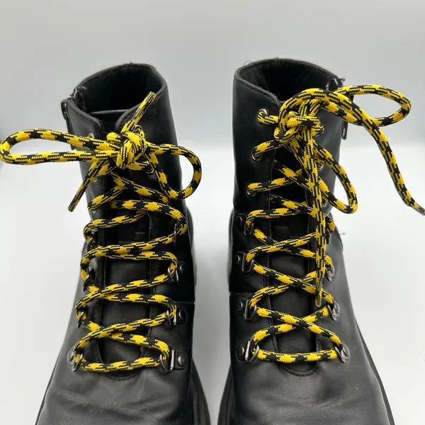 Skechers Platform Ankle Boots Black Yellow Lace Up Combat ChunkyWomen 7.5 Grunge - Image 3