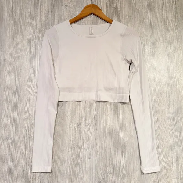 Lululemon Ebb To Street Long Sleeve Top White Ribbed Built In Bra Pilates Size 8 - Image 2
