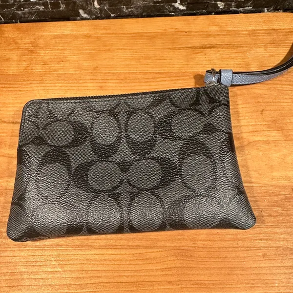 Smoke Metallic Blue Black Coach Wristlet Corner Zip Pouch With Card Slot - Image 3