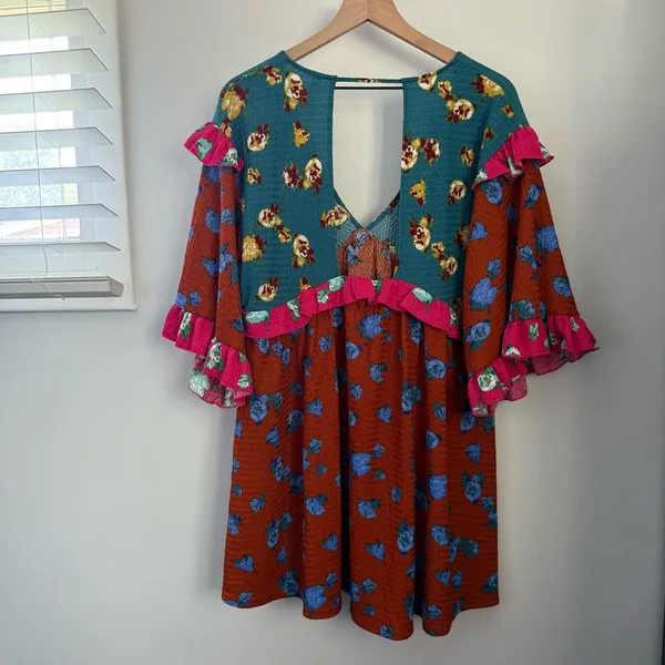 Anthropologie‎ Small NEW Ruffle V Neck Sleep Mini Dress Baydoll Floral Boho - Image 3