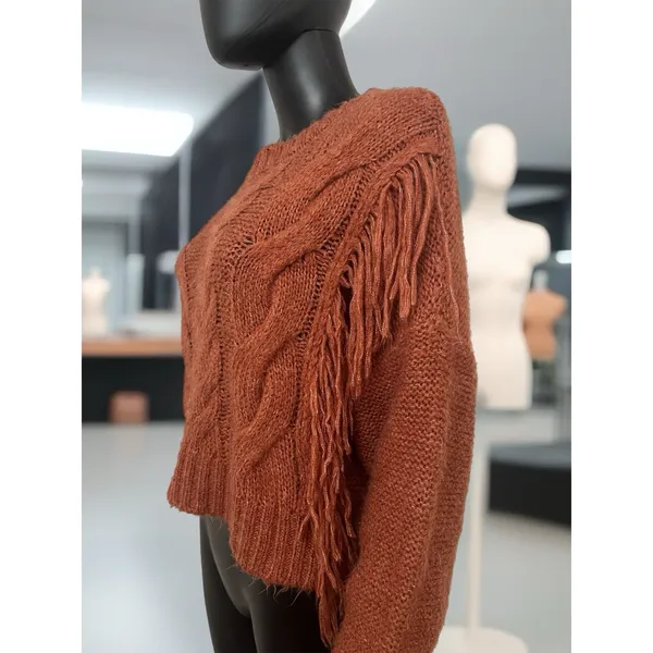 Urban Outfitters Faye Shimmer Fringe‎ Cable Knit Sweater Size M - Image 5