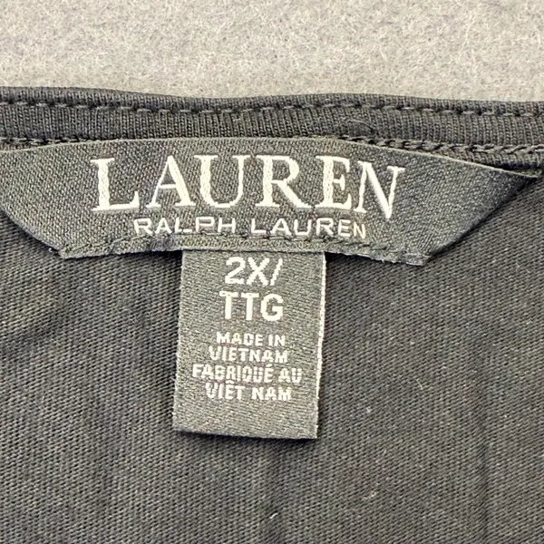 Lauren Ralph Lauren Womens 2X Black Cotton Split Neck 3/4 Sleeve Tunic Top‎ - Image 2
