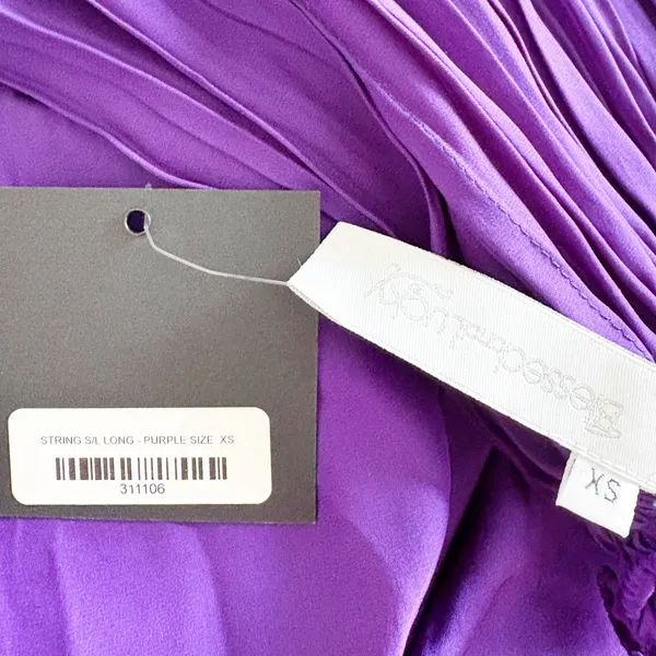 Blessed and Lucky Womens Purple 100% Silk Pleated Halter Maxi Prom Gown Dress XS - Image 5