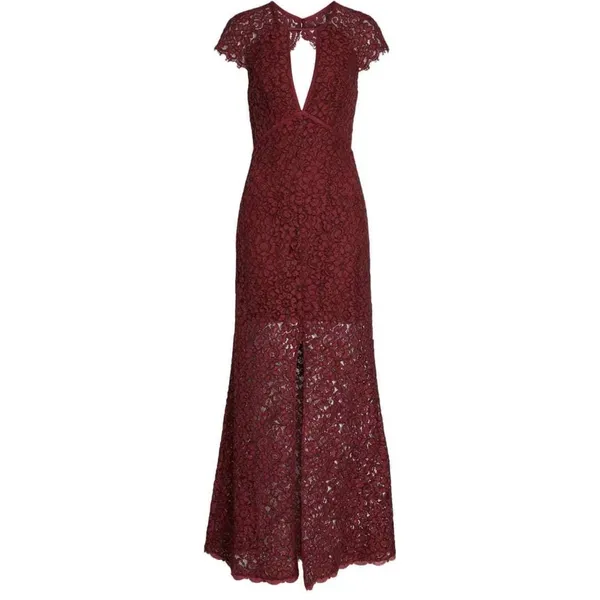 Harlyn Anthropologie Pomegranate Keyhole Maxi Lace Dress Burgundy‎ S Cap Sleeve - Image 3