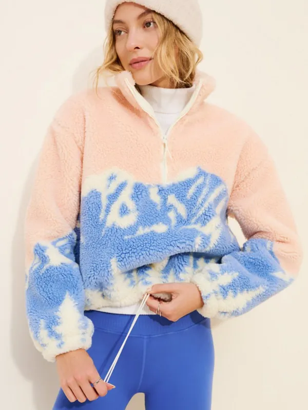 BEACH RIOT Leona High Pile Fleece Half Zip Pullover in Peach Size X-Large - Image 7