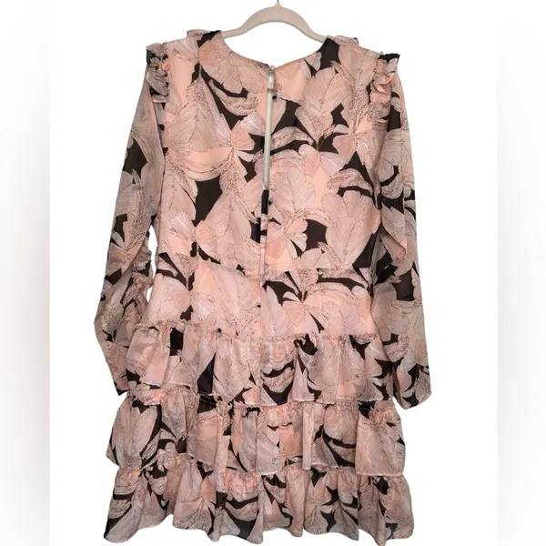 Luxxel Blush Floral Ruffle Mini Dress Romantic Cottagecore Wedding Guest Large - Image 5