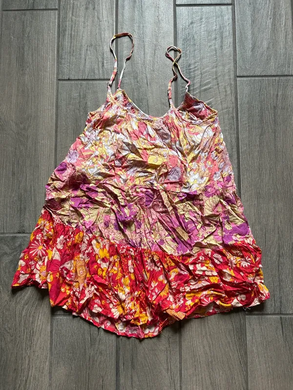 Millibon Pink & Yellow Floral Crinkle Spaghetti Strap Mini Dress - Image 4
