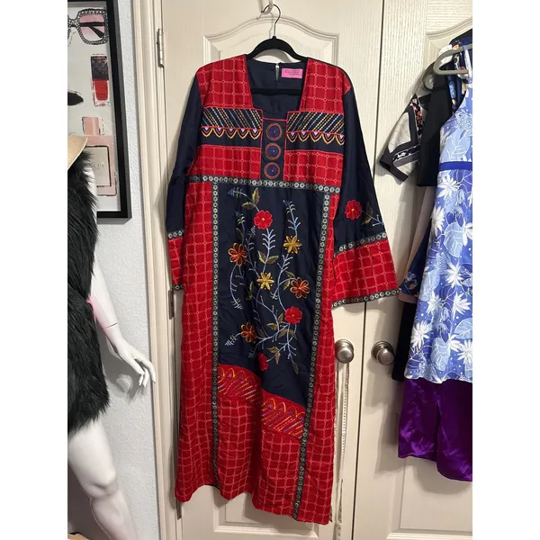 MSM Floral Embroidered Boho Maxi Dress Cottagecore Indie Retro Folk Whimsy‎ - Image 2