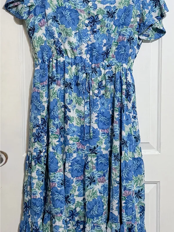 PRETTYGARDEN Blue Floral V-Neck Women’s Flowy Dress - Image 3