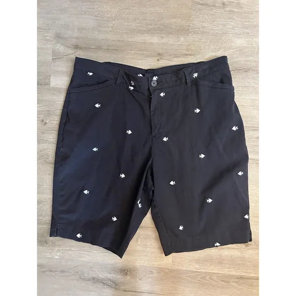 Basic Editions Black Fish Embroidered Bermuda Shorts XL Stretch Coastal Fun - Image 10