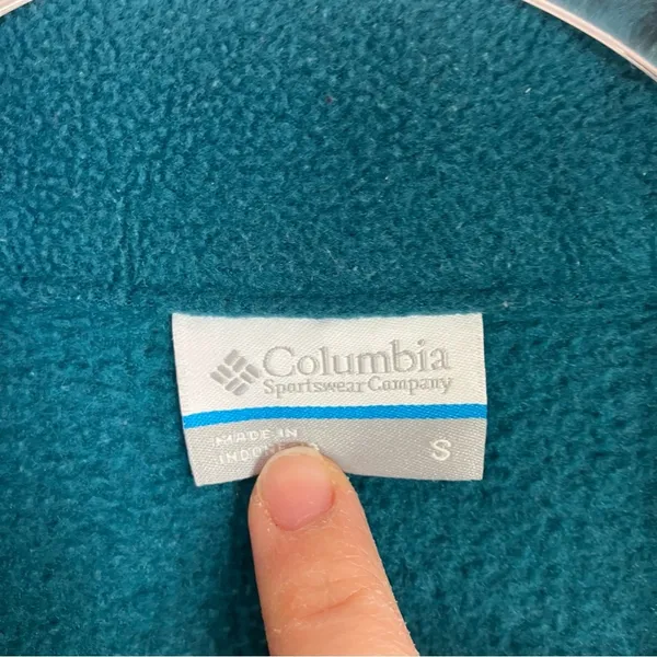 Columbia Teal Blue Fleece Jacket Full Zip Zip Pockets Polyester Womens Small - Image 3