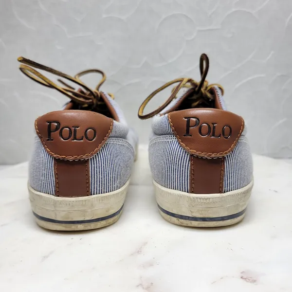 Polo Ralph Lauren Vaughn Boat Shoes Mens 9.5 Blue White Pinstriped Deck Sneakers - Image 10