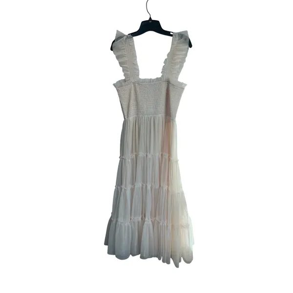 Baltic Born White‎ Smocked Midi Dress Ruffle Boho Cottagecore Romantic L - Image 2