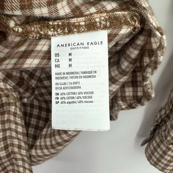 American Eagle Outfitters Brown Button Up Flannel Size Medium Rodeo Boho - Image 4