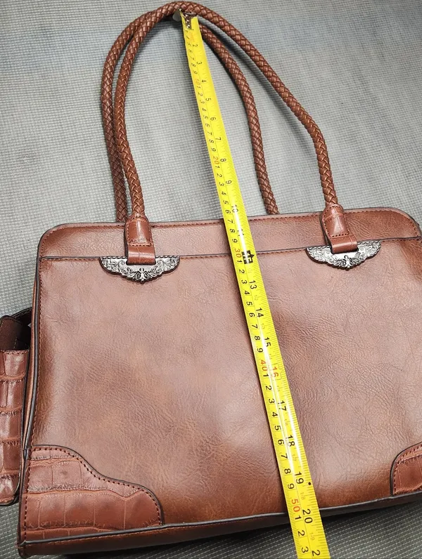BUENO CognacBrown Shoulder Bag Western Embossed Braided Straps Accent Hardware - Image 4
