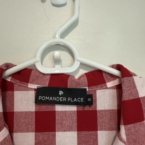 Pomander Place Tuckernuck Scarlett Red Gingham Cotton Button Down Blouse XS‎ - Image 5