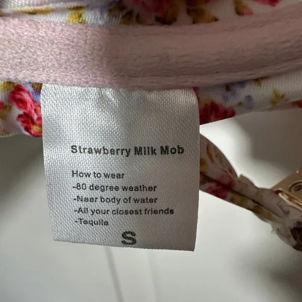 Strawberry Milk Mob Pink Floral Gingham Bikini Ruffle Wire Bra Top Young Love‎ S - Image 3