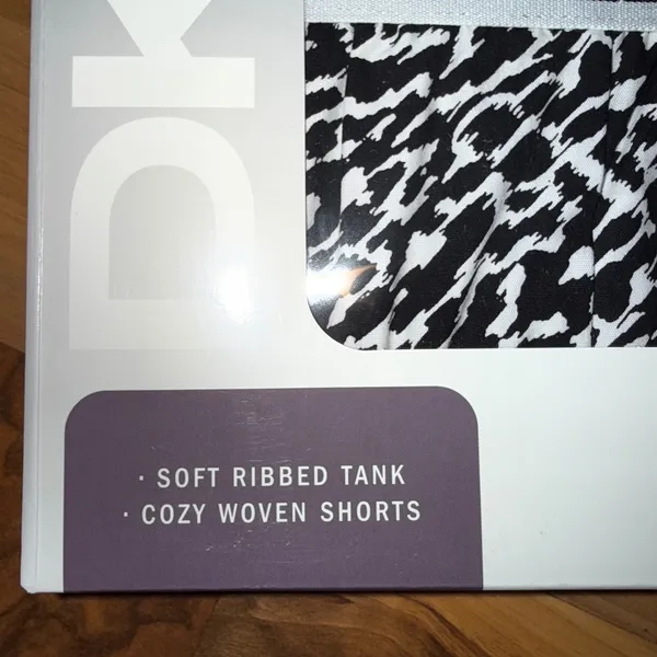 DKNY Womens Tank & Short Set XL Black Ribbed Cozy Loungewear Leopard‎ sleep NEW - Image 2
