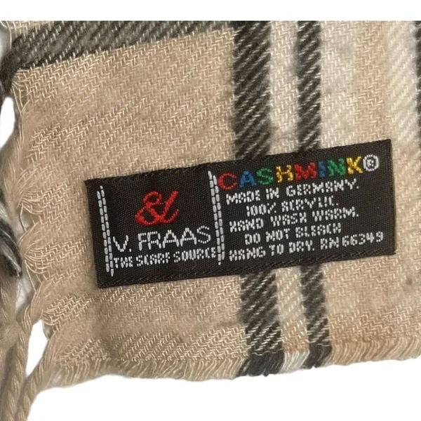 V. Fraas Cashmink Plaid Scarf Fringe Trim Unisex Adult Preppy Striped Cozy - Image 3
