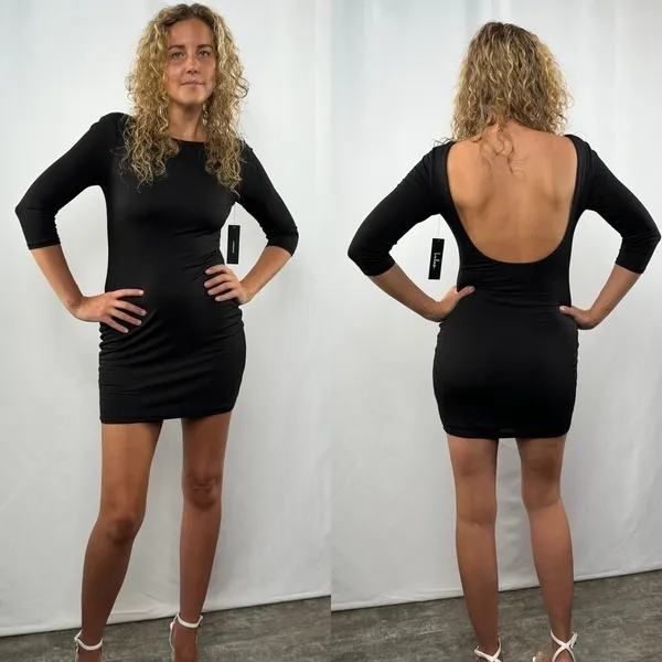 NWT Lulus Long Sleeve Open‎ Back Bodycon Mini Dress in Black Size Small - Image 2