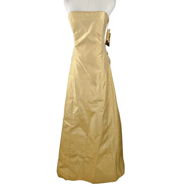 VTG Jessica McClintock Gunne Sax Gold Metallic Strapless Dress Gown Sz 9/10 - Image 2