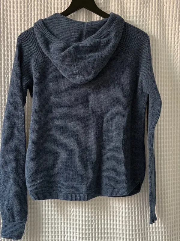 Lauren Ralph Lauren chambray blue gray hooded pullover waffle weave sweater MED - Image 4