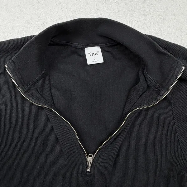 TNA Aritzia Ribbed 1/4 Zip Long Sleeve Top Women’s Large Black Fitted Mock Neck - Image 2