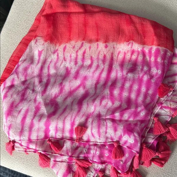 Pink and Red tie dye tassel Scarf - Image 3