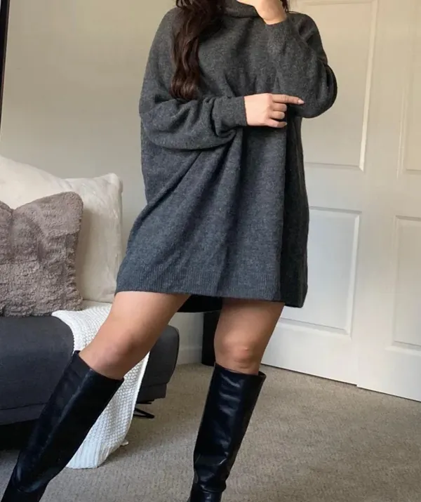 Hennes & Mauritz Gray Turtleneck Sweater Dress - Image 4