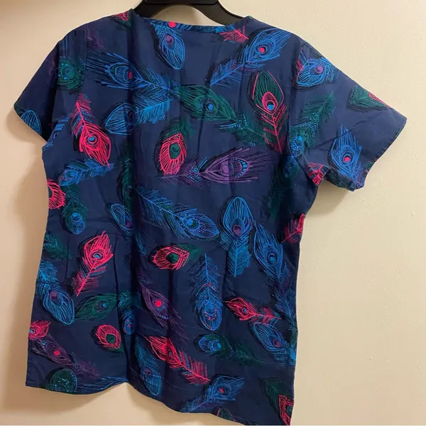WonderWink Wonder Wink Womens Scrubs Scrub Top S Small 38” Feathers Print - Image 5